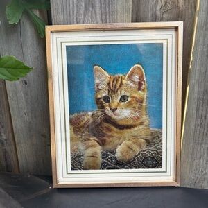 Vintage Orange Tabby Cat Foil Art Print In Gold Frame